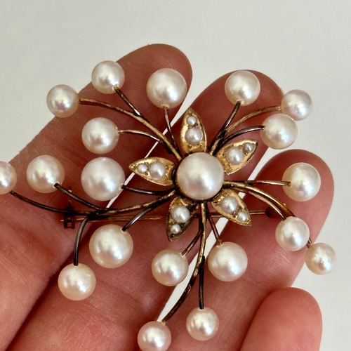Vintage 14K Yellow Gold Genuine Pearls Flower Branches Plant Ladies Brooch Pin - Picture 12 of 12