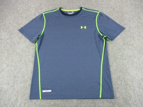 Under Armour Shirt Mens Large Blue Green Fitted Heat Gear Peformance Workout Gym