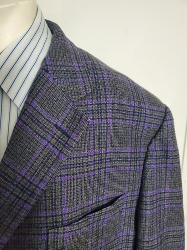 Trussini Sport Coat Mens 52 Gray Plaid Houndstooth Wool Cashmere Italy Blazer - Picture 3 of 20