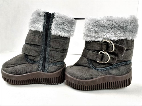NEW Faux Gray Fur Lined Boots Girls Youth Size 2 Faux Suede Zipper Boots 622 - Picture 3 of 8