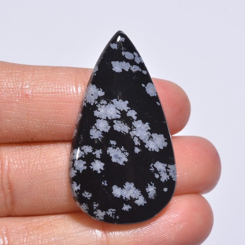 30.50 Cts Natural Snowflake Obsidian Earrings Making Pear Cabochon 39X22X6