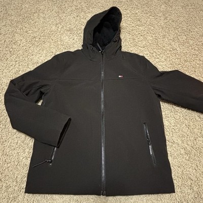 TOMMY HILFIGER MEN'S SOFTSHELL HOODED LONG SLEEVE BLACK JACKET SIZE M