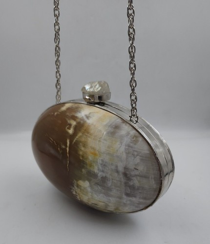 Vintage Buffalo Horn Shape Smooth Polished Crossbody Unique Clutch Bag Womens - Picture 9 of 9