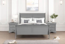 3pc Bed 2x Nightstand Full Size Bed Set Gray Finish Bedroom Furniture