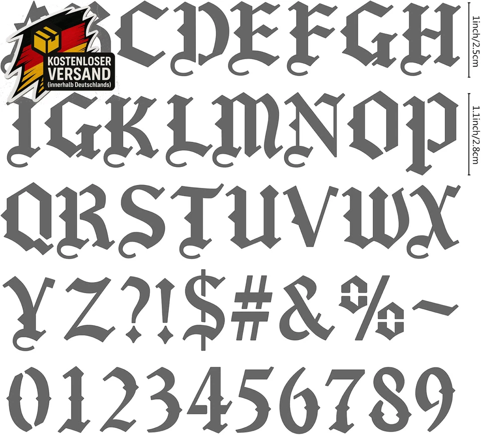 Gothic Schrift Schablone Metall für Malen Gravur Holz Brennen 16x16cm - Bild 3 von 4
