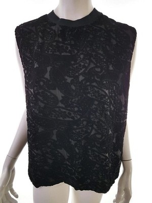 MINKPINK Damen Bluse Gr. L Schwarz Ärmellos Crew-Ausschnitt