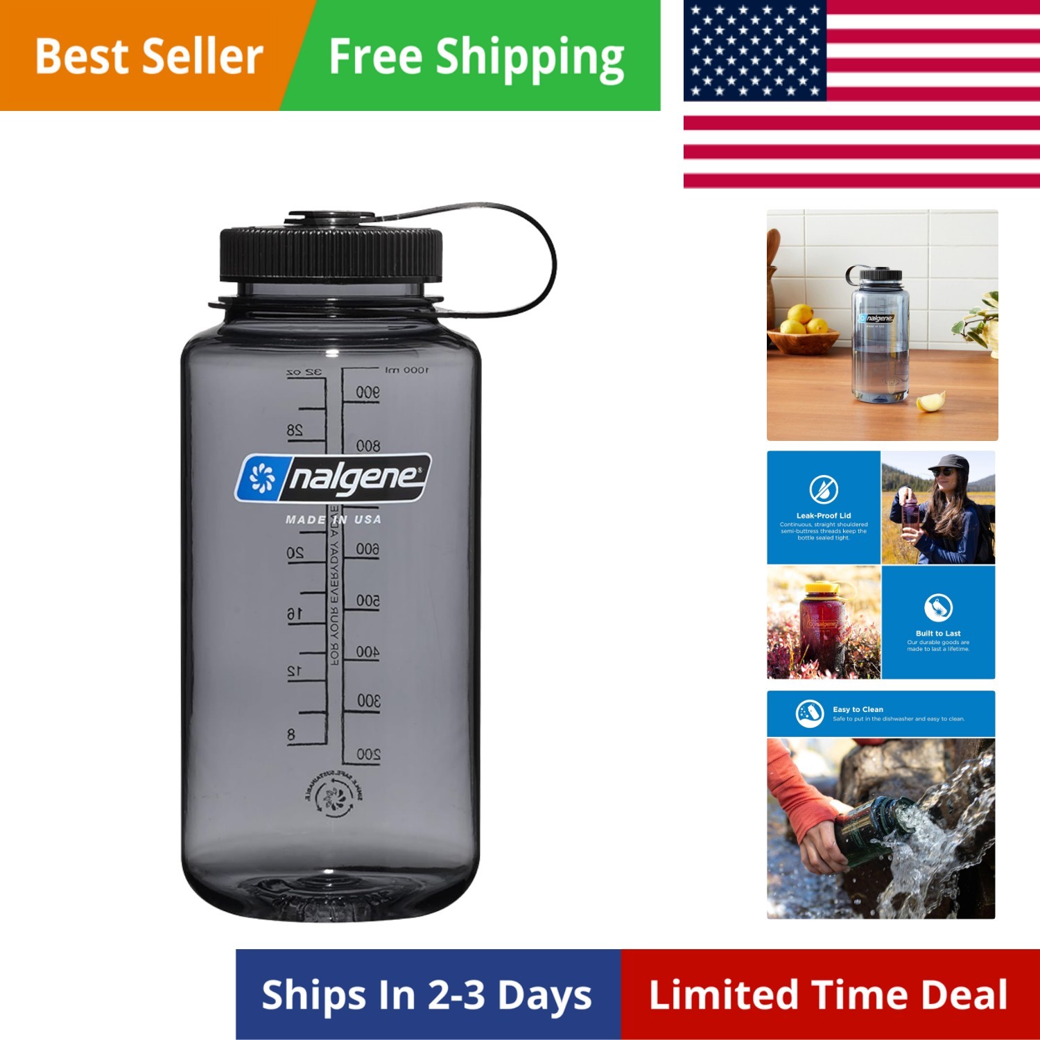 32 oz Wide Mouth Water Bottle | BPA-Free, Durable & Leak Pro