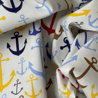 Maritim Matrosen Anker Polster Baumwolle Canvas Stoff, cremeweiß