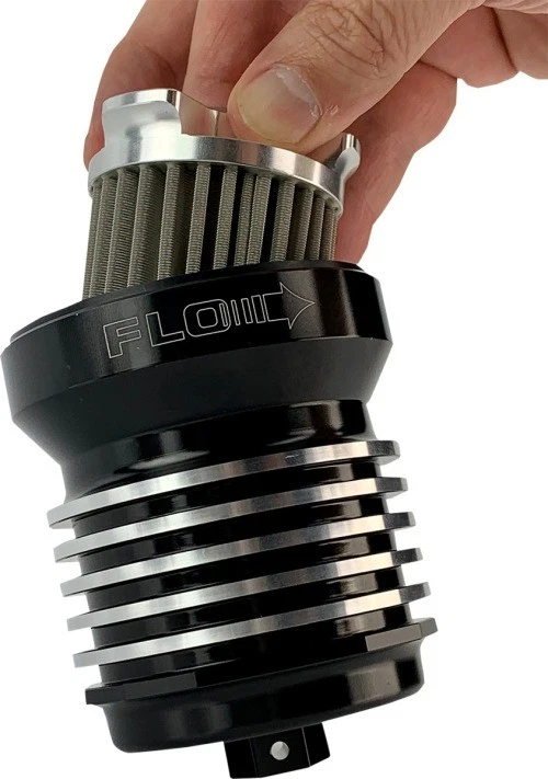 PC Racing FLO Spin On Stainless Steel Oil Filter - Black with Polished Cooling F - Image 2 of 4