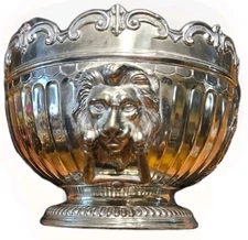 Silver Plate Lions Heads Ice Bucket Rose Bowl Stamped with Corbell & Co VINTAGE