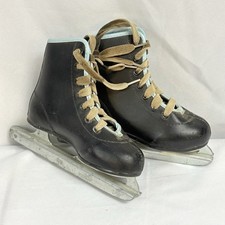 Vintage Childrens Double Blade Black Leather Ice Skates Size 10 Winter Decor