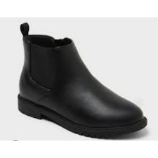Cat  Jack Kids Black Chelsea Boots Side Zip Faux Leather Ankle Boots Size 11
