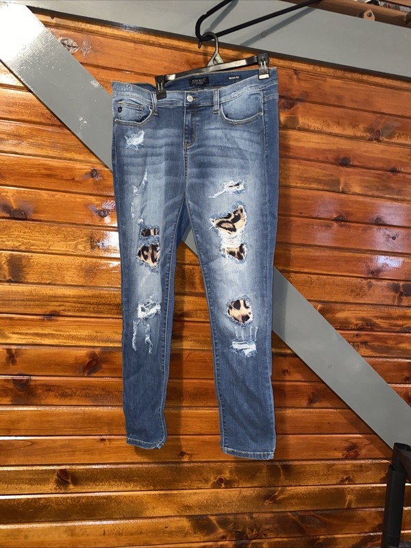 Judy Blue Distressed Leopard Patch Skinny Jeans Women's Size 15x32