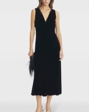 Tory Burch Black Velvet Midi Dress V-Neck NWT Size 4 Holiday Evening Cocktail