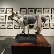 Vintage Hand Carved  Painted Wooden Cow or Bull Folk Art Farm Country Decor