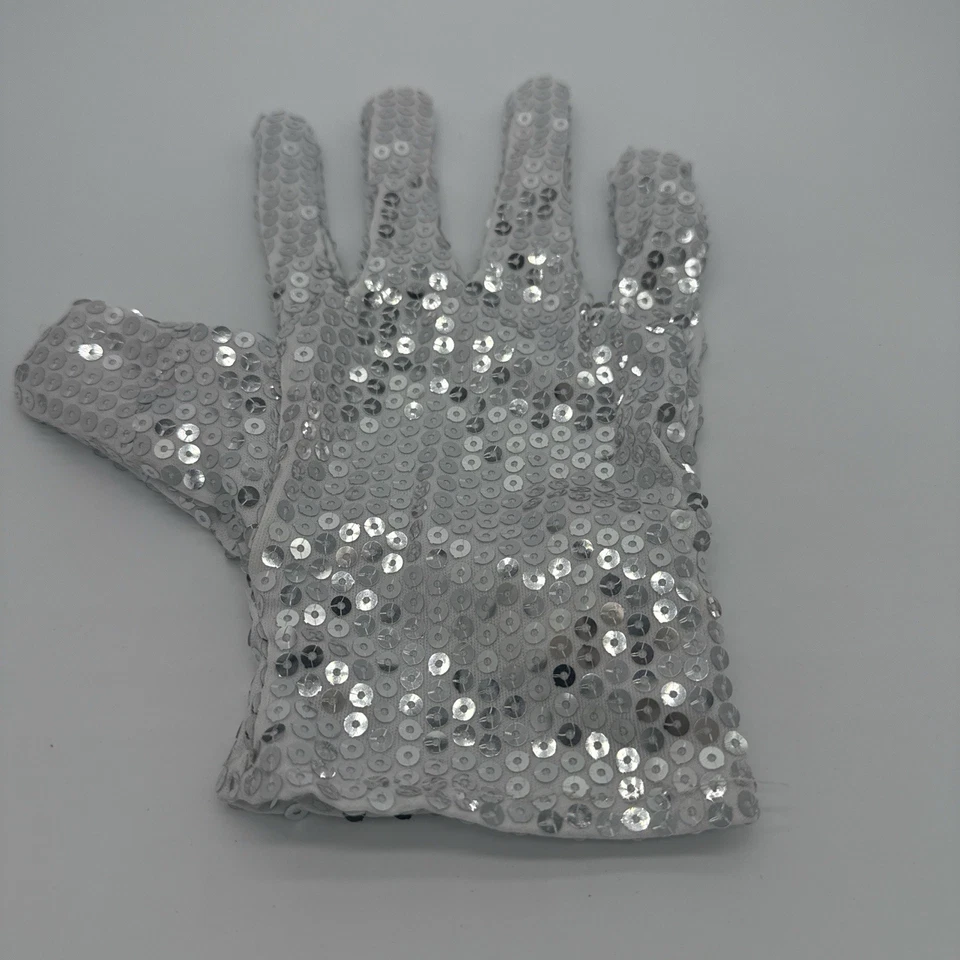 Guante Disfraz Rubie's Michael Jackson Blanco Plata Lentejuelas Usado en Excelente Condición Foto 2 de 4