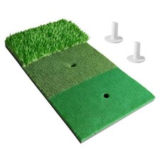 3-in-1 Golf Hitting Mat, Tri-Turf Golf Practice Mat with EVA Backing for