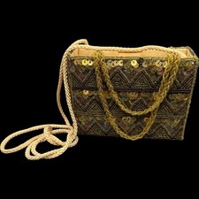 Valerie Stevens Vtg micro Gold Beaded Purse Evening Bag Boxy Art Deco Flapper