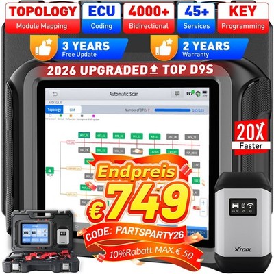 2026 XTOOL D9S Bidirektionales OBD2-Diagnosegerät 45+ Dienste Topologie Deutsch
