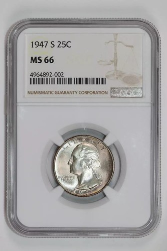 1947-S WASHINGTON QUARTER NGC MS66 - Picture 1 of 2