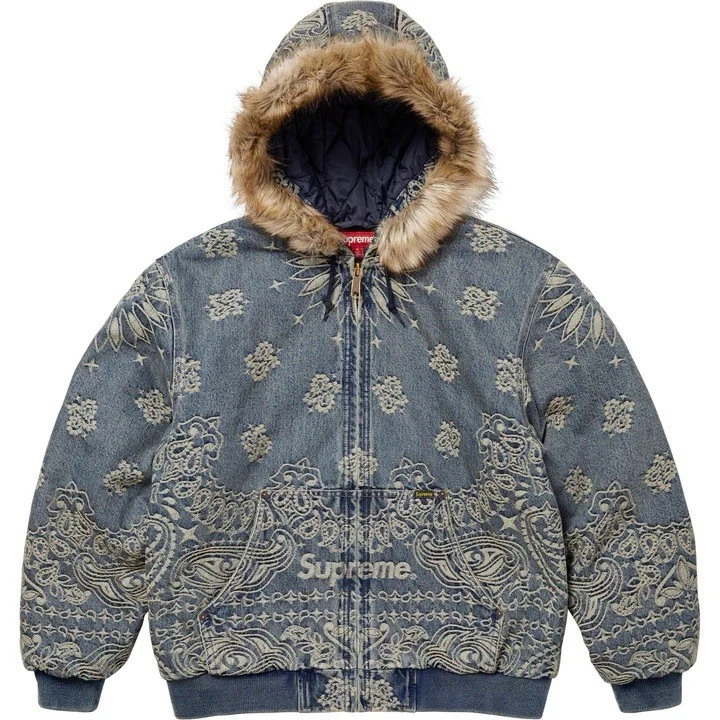 Veste de travail à capuche Supreme Bandana bleu jacquard denim NEUVE LARGE 