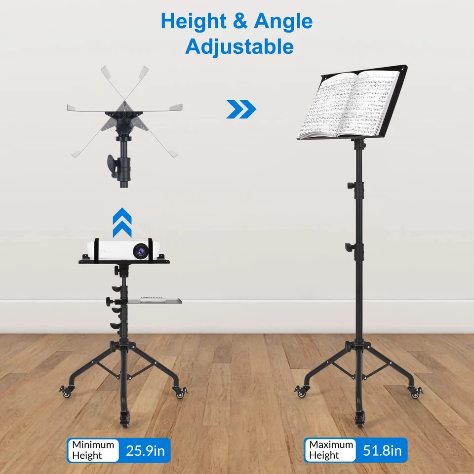 Laptop Tripod on Wheels with 2 Shelves, Portable Projector Floor Stand Adjust... - Imagem 3 de 4