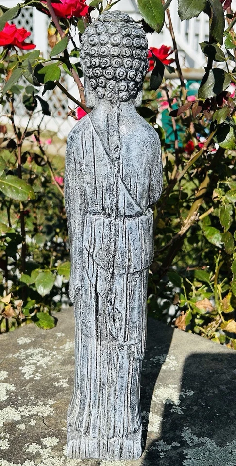 Estatua de jardín de piedra fundida de pie meditando de Buda, 15,5 pulgadas - NUEVA Foto 3 de 4