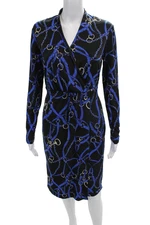 Elie Tahari Womens Long Sleeve Graphic Print Pencil Dress Black Blue Size XS