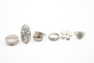 Sterling Silver Rings Modernist Textured Floral Hammered Statement x 6 28g