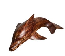 Vtg Hand Carved Wood Dolphin Figurine 8" Indonesia Sculpture Coastal Beach Decor