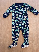 Carter  s Boys 18 Month Navy Blue Green Dinosaur Fleece Zipper Pajamas