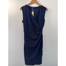 Oten Navy Blue Sleeveless Wrap Dress Size Large NWT Formal Wedding Date Night