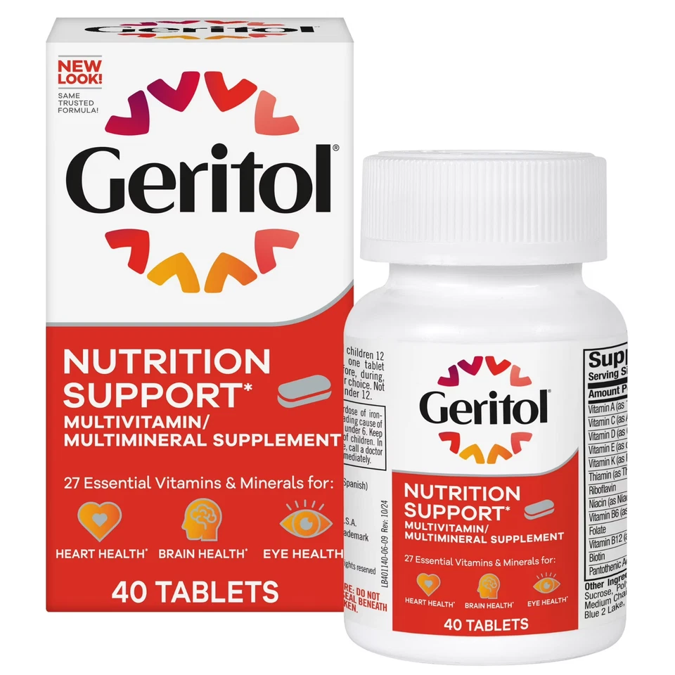 Pack de 2 vitaminas de geritol suplemento multivitamínico y mineral, 40 comprimidos cada uno Foto 2 de 4