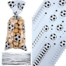 100 Pcs Soccer Treat Gift Bags, Soccer Cellophane Party Favors Heat Sealable Foo