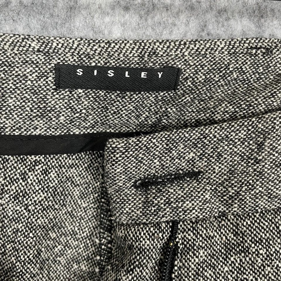 Pantalones de vestir Sisley minimalista mezcla de lana pierna ancha tweed para mujer 2 pantalones carrera Foto 4 de 4