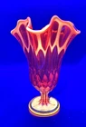 Fenton flame glass pedestal vase orange swung glass handkerchief fluorescent