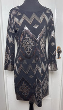 Express Sequin Metallic Mini Dress M Black Gold Silver Long Sleeve Holiday Party