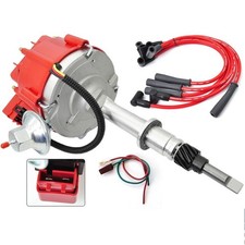 HEI Ignition Distributor 6522R with Red Plug Wires Compatible with Chevy Inli...