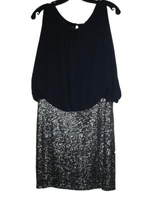 548 Women's Dress Navy Size Small Chiffon Sequin Bottom Short Sleeve Party Club