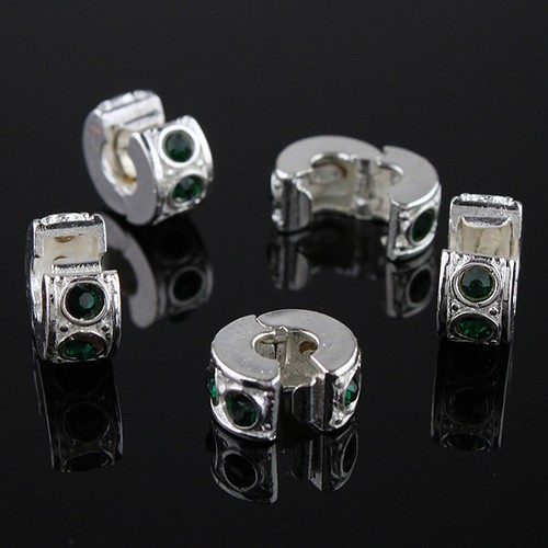 5pcs Czech Crystal Rhinestone Silver European Charm Beads Locks Clips Stoppers - Picture 41 of 43