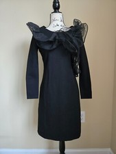 Boston Proper ruffle neck coctail dress black party holiday womens 4