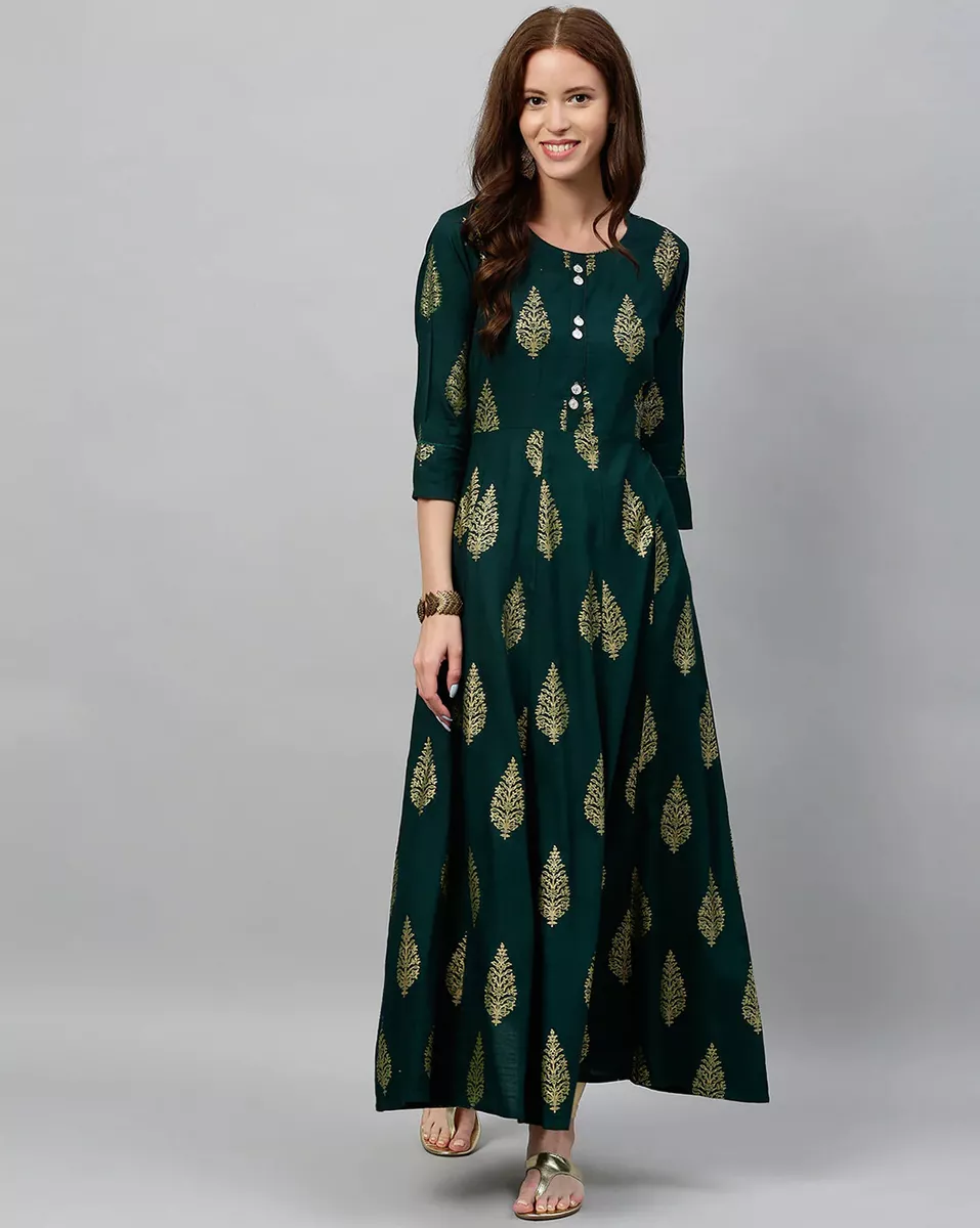 Buy Aks Women's Cotton Kurta (YA7807_Green_Small) at Amazon.in