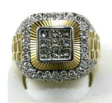 Natural Round  Princess Diamond Cluster Men's Ring 14k Yellow Gold 4.26Ct