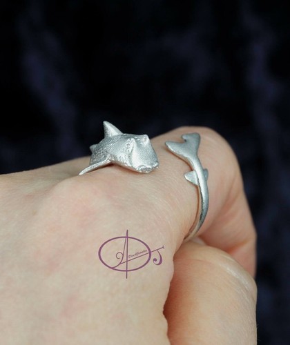 Sterling Silver Port Jackson Shark Satin Wrap Ring Crested horn Bullhead Shark - Picture 9 of 10