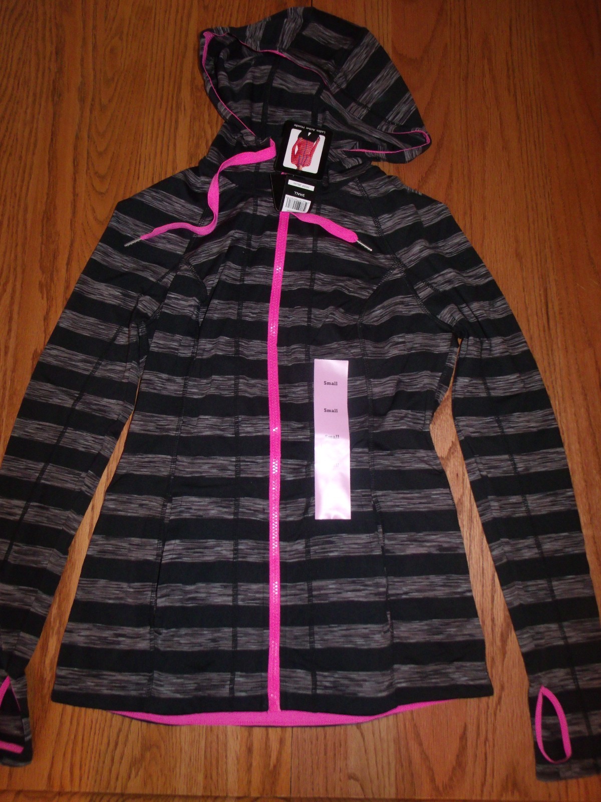 NWT Womens Lukka Full Zip Striped Jacket Hooded Active Orange Blue Gray Black 