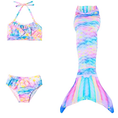 Kids Mermaid Tail With Monofin Swimmable Bikini Set Swimsuit Swimming Costume UK - Picture 11 of 17