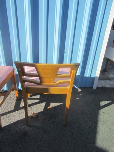 RARE 2 ANTIQUE CHAIRS, UNUSUAL DESIGN, SOLID WOOD W/CARVED DESIGN OF FLOWER - Picture 8 of 12