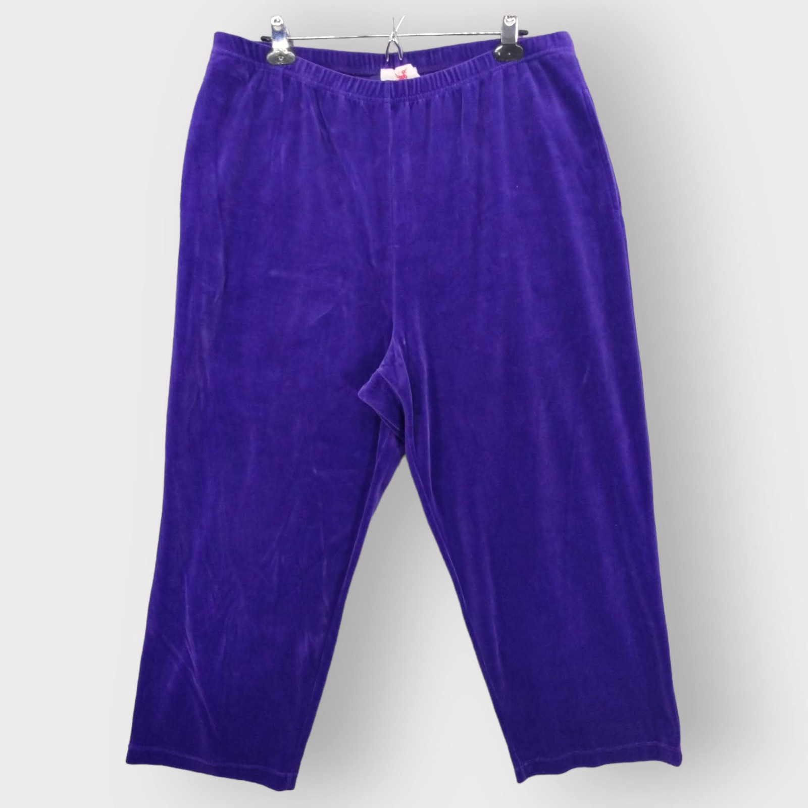 Quacker Factory Velour Ankle Pants Women 1X Blue Pockets Straight Leg M33