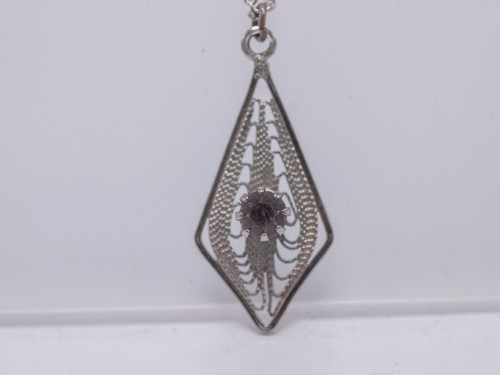 Vtg - Amco Amethyst Pendant 14k Gold Overlay Necklace 17.5" - Picture 2 of 6