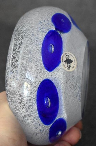 STUNNING BERANEK CZECH HAND MADE ART GLASS ROYAL BLUE BUBBLES DOTS ASHTRAY #2 - Picture 8 of 10